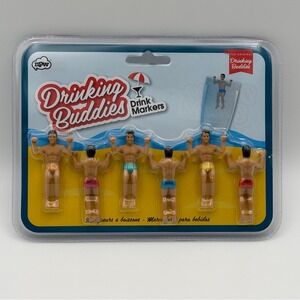 NPW Drinking Buddies Drink Markers‎ 6-Pack Muscle Men Glass Charms New Sealed